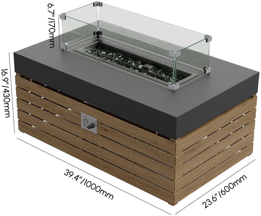 HMR - 39" Smokeless Fire Pit With Glass Wind Guard for Outdoor Patio