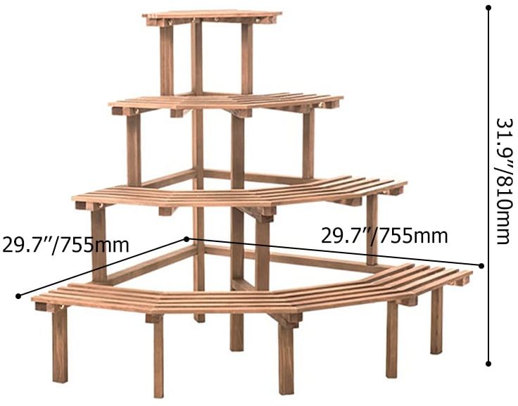 HMR - 4 Tier Multifunctional Tall Tiered Wood Outdoor Plant Stand Display Shelf Rack Natural