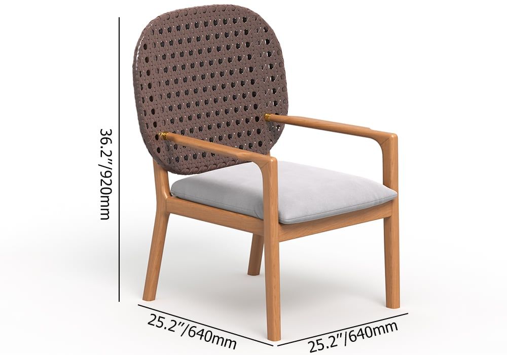 HMR - 3-Pieces Teak Wood Outdoor Dining Set with Glass Top Table Rattan Armchair in Natural