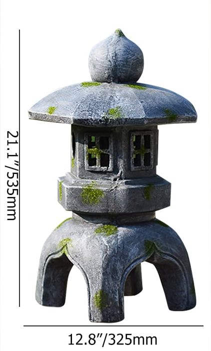 HMR Outdoor Garden Geometric Japanese Solar Lantern Sculpture Statue Asian Decor - Gray