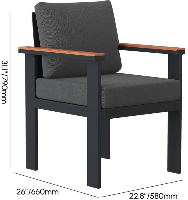 HMR - 2 PCS Acacia & Aluminum Outdoor Dining Chair with Cushion