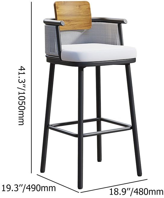 HMR - 2-Pieces Outdoor Patio Teak & Aluminum 41" Bar Stools Set with Backs