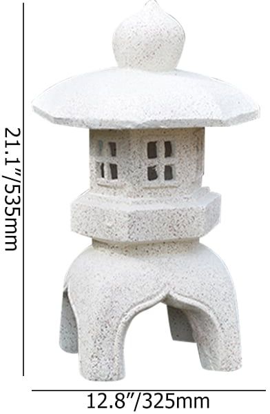 HMR Outdoor Garden Geometric Japanese Solar Lantern Sculpture Statue Asian Decor - White