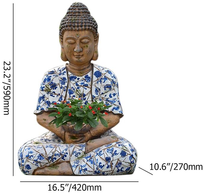 HMR - Outdoor Garden Sleeping Buddha Statue Flower Pot Planter Magnesium Oxide Sculpture Decor