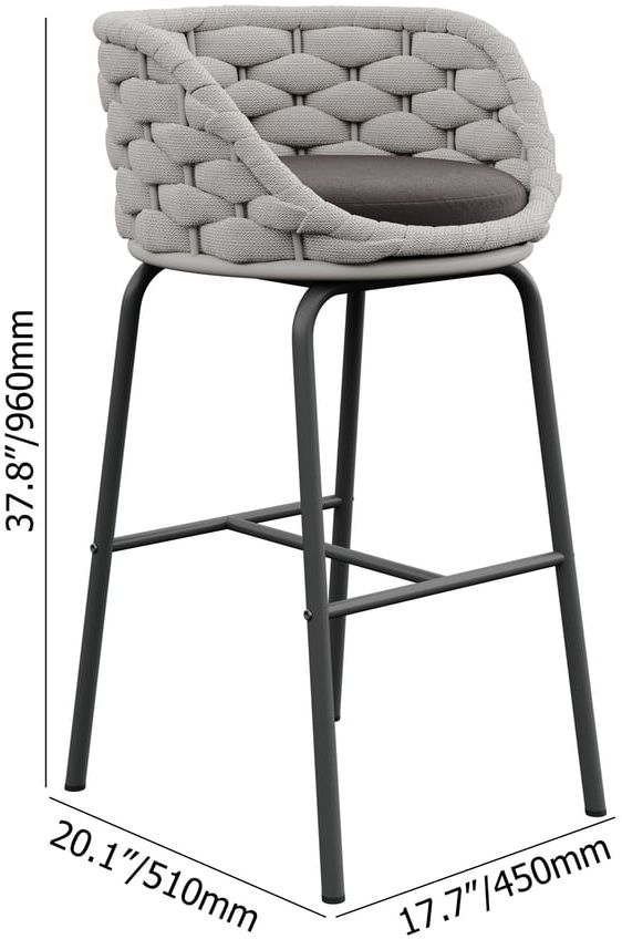 HMR - 2 Pieces Outdoor Chair Patio Woven Rope & Aluminum 38" Bar Stools Set with Backs