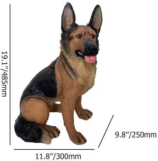 HMR - Outdoor German Shepherd Statue Garden Sculpture Resin Dog Floor Decor in Black & Brown