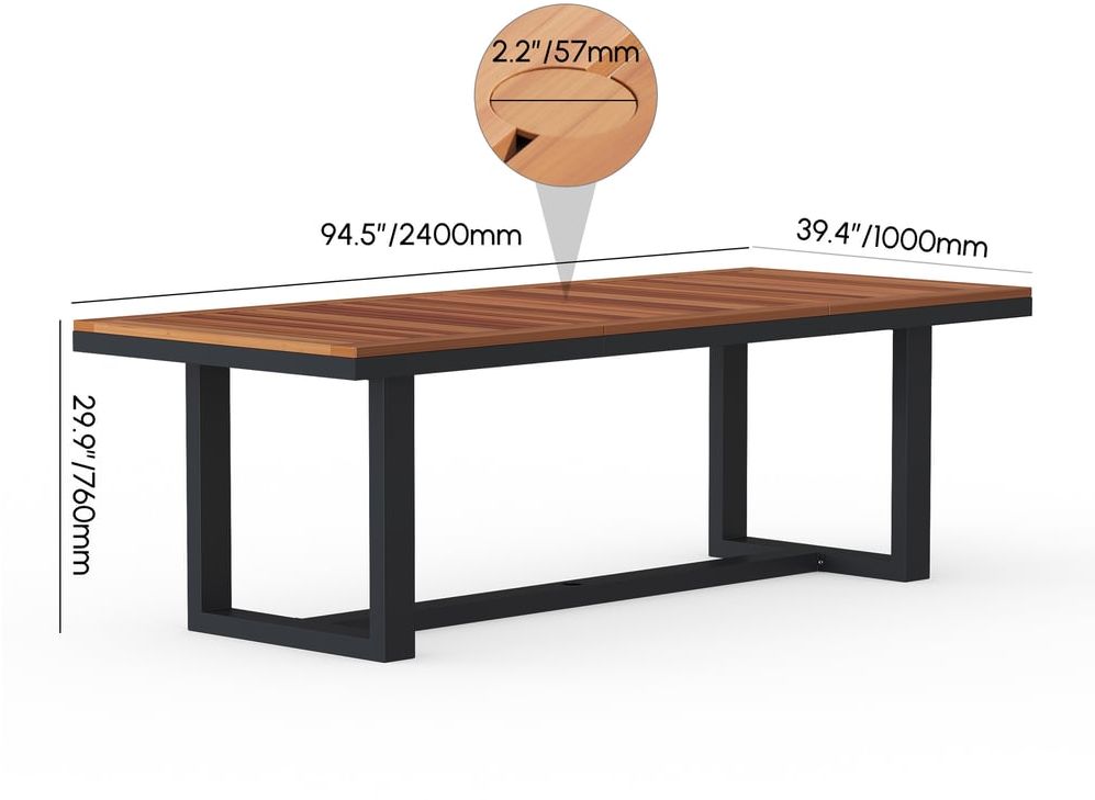 HMR - 6 - Person Rectangle Wood & Aluminum Outdoor Patio Dining Table