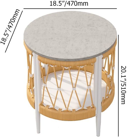 HMR - Ropipe 18.5" Round Outdoor Side Table with Storage Patio Weave Rope End Table in Khaki