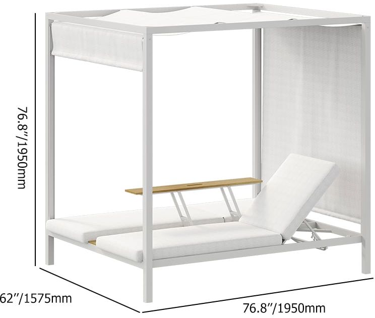 HMR - 2-Person White Aluminum Outdoor Patio Daybed with Canopy & Walnut Lift Top Coffee Table