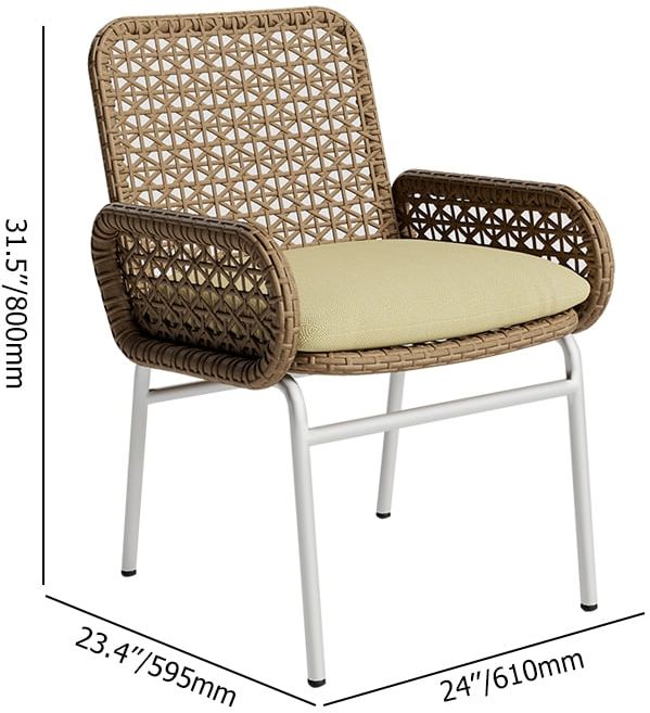 HMR - Modern Aluminum & Rattan Outdoor Patio Dining Chair Armchair in Brown