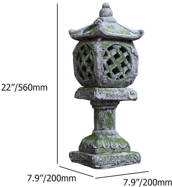 HMR - Outdoor Garden Japanese Solar Lantern Sculpture Concrete Gray Fiberglass Asian Decor