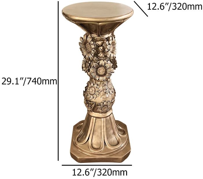 HMR - 29.1" Large Tall Vintage Sunflower Pedestal Plant Stand Indoor Decor Sculpture in Gold