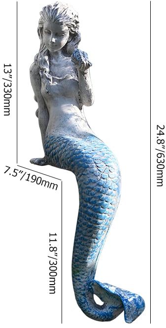 HMR - 25" Outdoor Statues Mermaid Decor White Resin Garden Ornaments Sculpture Decor Art