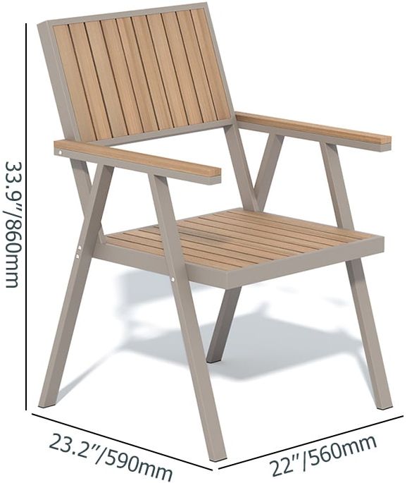 HMR - Modern Aluminum & Wood Outdoor Dining Chair Patio Armchair in Natural & Gray (Set of 2)