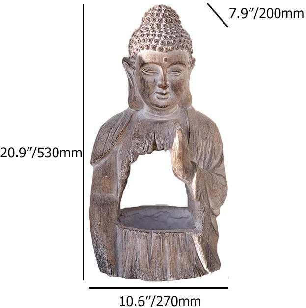 HMR - 20.9" Garden Buddha Statue Outdoor Resin Sculpture Decor Art With Flower Pot Planter