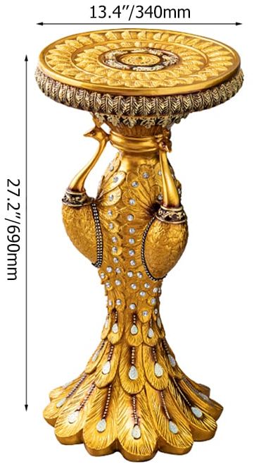 HMR - 27.2" Tall European Vintage Gold Pedestal Plant Stand Peacock Side Table Resin Sculpture