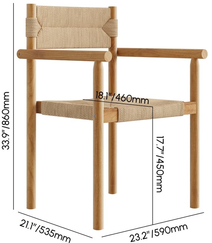 HMR - Natural Teak Wood Woven Natural Jute Outdoor Dining Chair