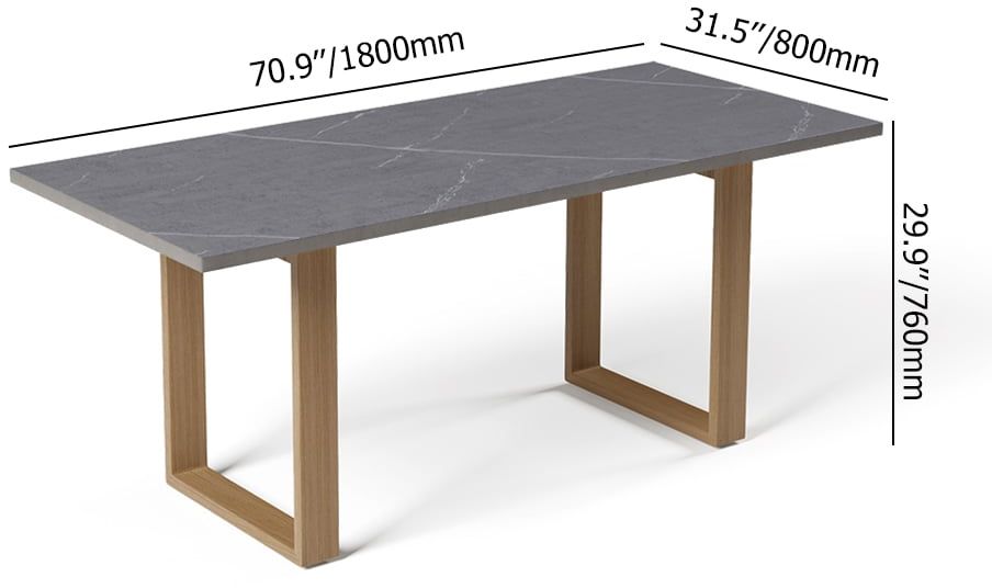 HMR - 7-Pieces Faux Marble Outdoor Dining Set with Woven Rope Chairs for 6 Person (70.9")