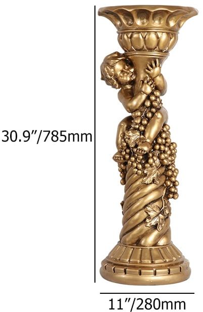 HMR - 30.9" Large Tall Vintage Angel Boy Round Pedestal Plant Stand Indoor Decor in Gold