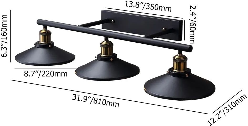 HMR - Saucer-Shaped Shade 3-Light Linear Wall Light in Black, Metal