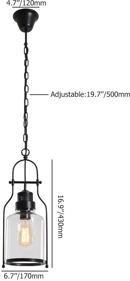 HMR - Inejar Industrial Metal and Glass Pendant Light in 1-Light, Rust