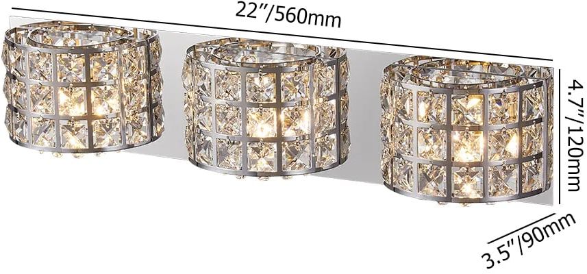 HMR Modern Crystals 3-Light Bath Vanity Wall Light - Chrome