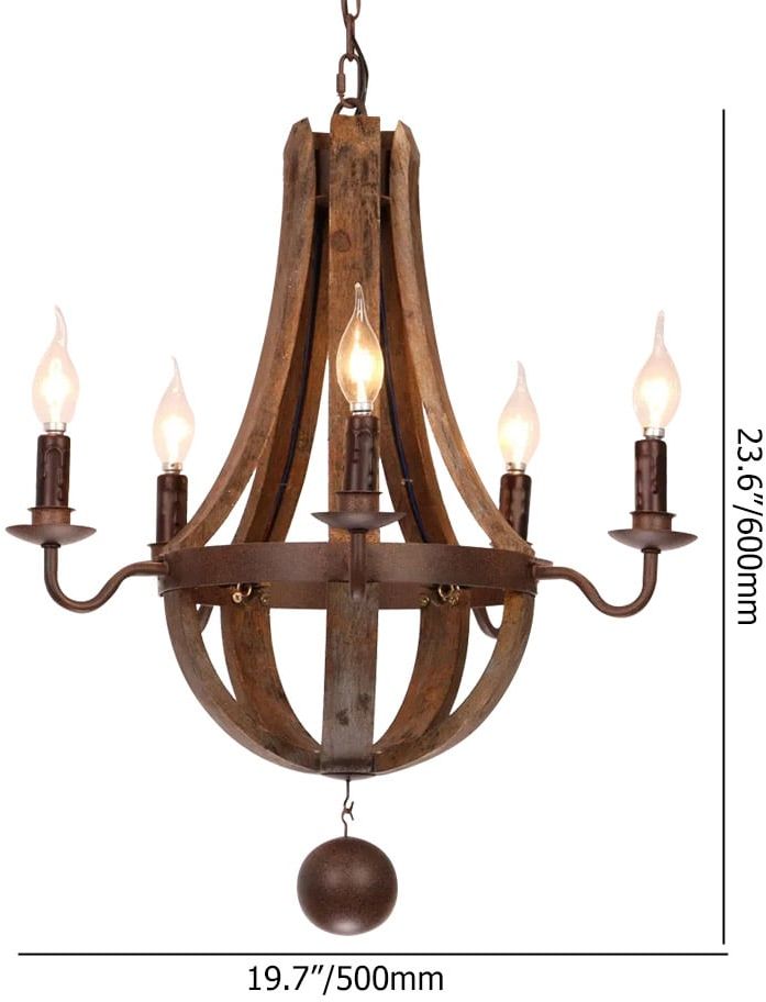 HMR - Rustic Reclaimed Wood and Rust Metal Chandelier with Candle Light in 5-Light