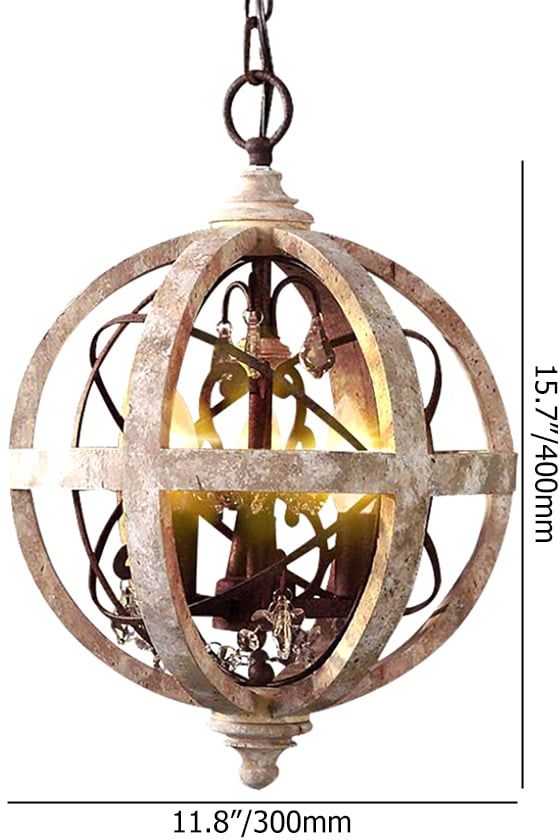 HMR Retro Globe Weathered 5-Light Chandelier with Crystal Accents - Rust, Small