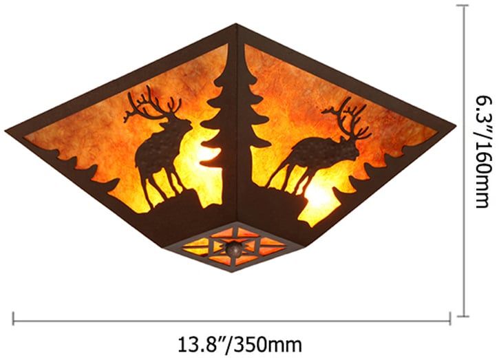 HMR - 3-Light Square Flush Mount Ceiling Light in Amber, Mica and Rust Metal