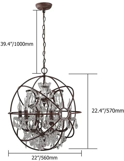 HMR - Industrial Loft 6-Lights Retro Metal Orb Chandelier in Clear