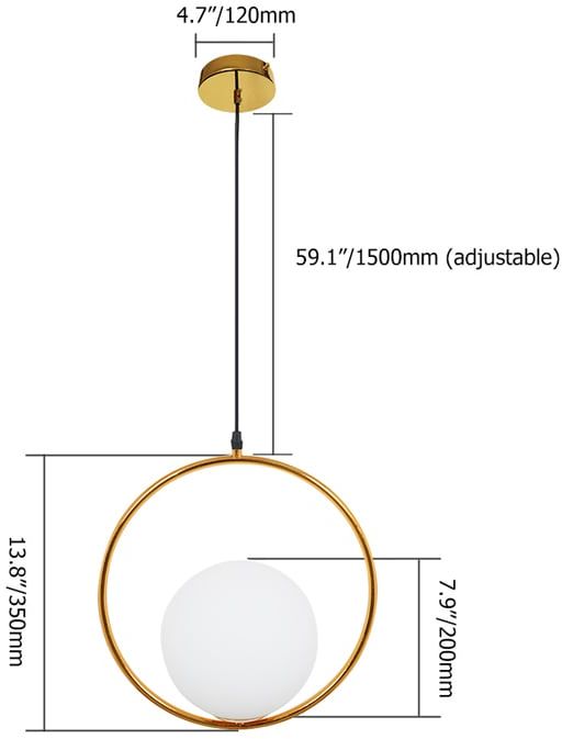 HMR - Contemporary Minimalist Ring Glass Globe Pendant Light in Single