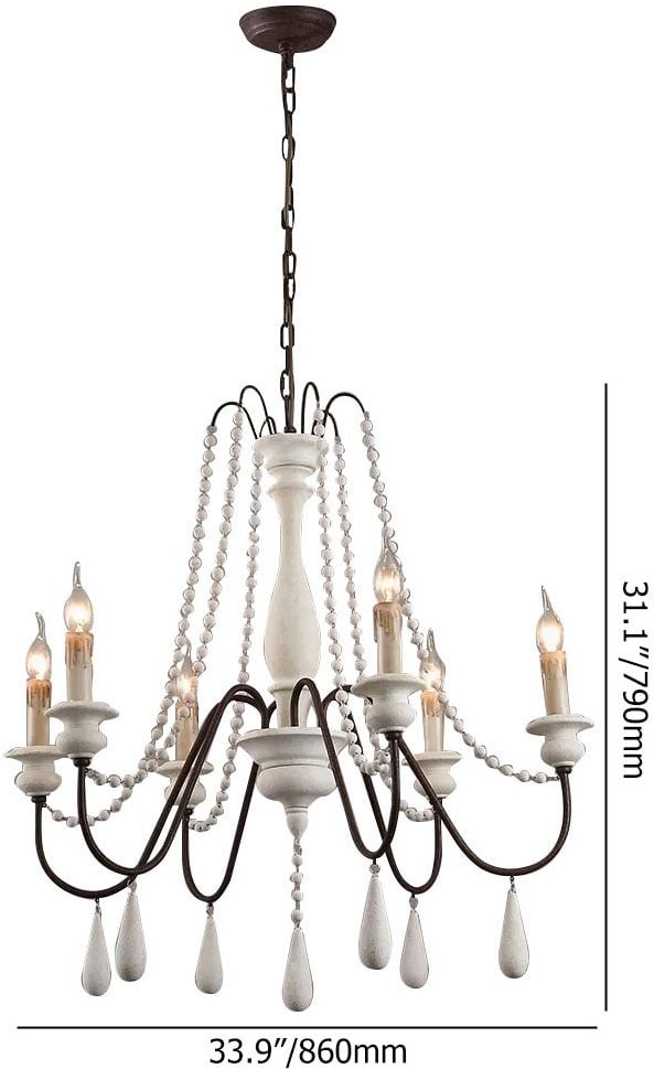 HMR - French Country Candle-Style Wooden Chandelier in 8-Light