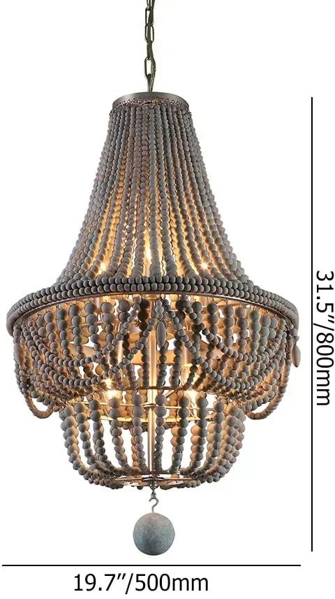 HMR - Kesarre Retro Wood Beaded Ceiling Chandelier in Gray and Blue