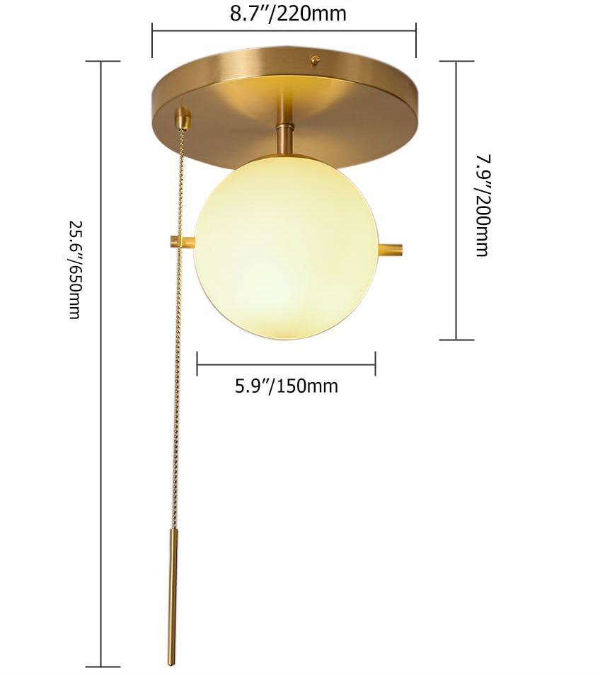 HMR - Gidu Pull Chain Globe Shade Semi Flush Mount in Metal, Glass