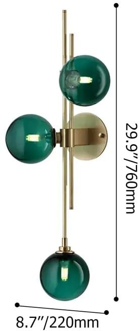HMR - Gold 3-Light Glass Indoor Globe Sconce in Green