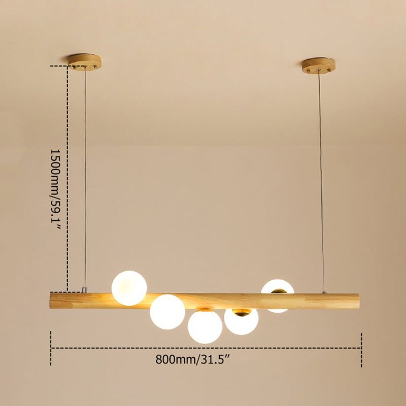 HMR Modern Linear 5-Light Kitchen Island Pendant Light Glass Globe - White