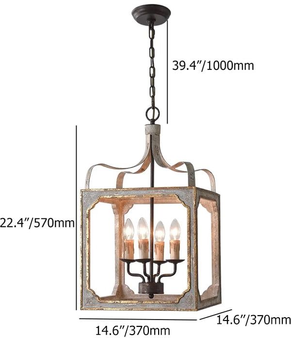 HMR - French 4-Light Lantern Chandelier Square Candelabra in Antique Gray