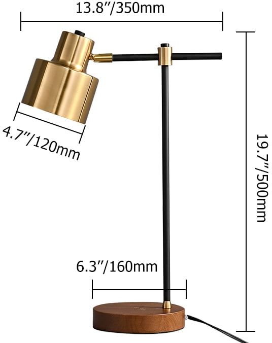 HMR - Table Lamp with Wireless Charger USB 1-Light in Black and Gold