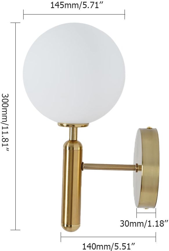 HMR - LED Globe Indoor Wall Sconce in White and Gold, Glass