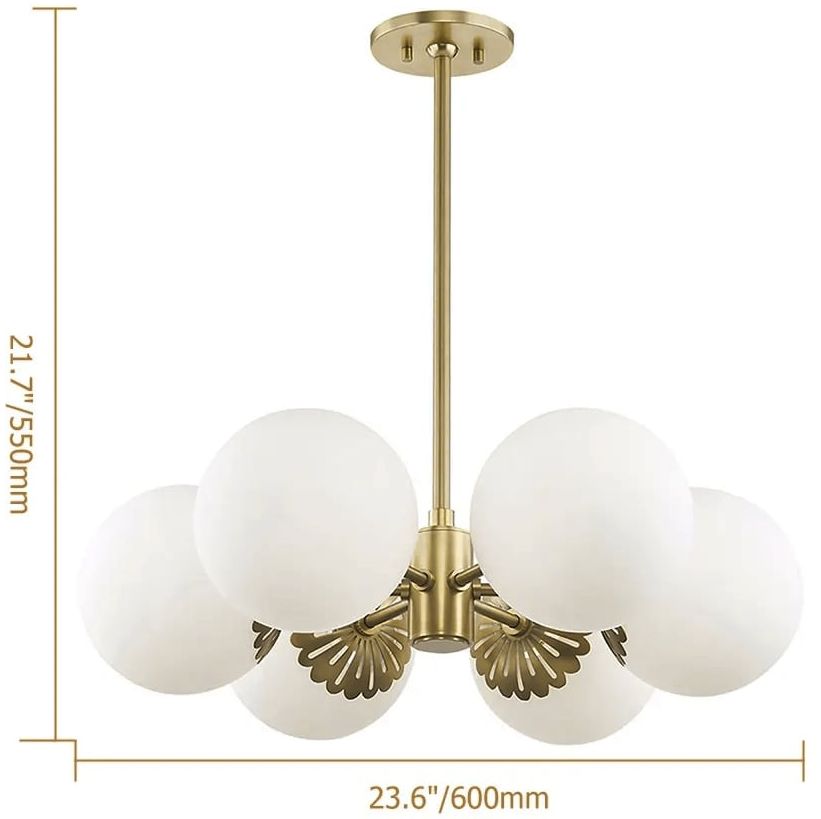 HMR - Worldgle Modern 6-Light Semi Flush Chandelier in Gold