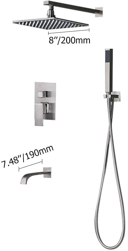 HMR Dree 8" Shower Set with Hand Shower & Tub Spout - Brushed Nickel