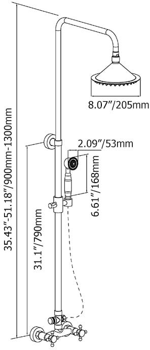 HMR - Chester Rainfall Showerhead with Handheld Shower and Exposed Shower System in Antique Black