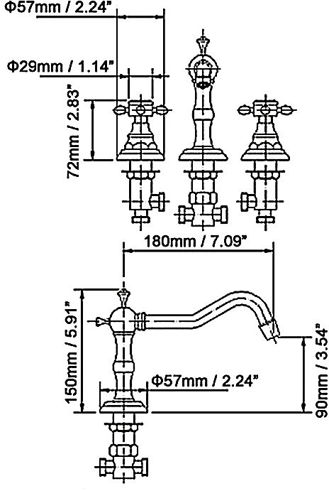HMR Chester Traditional Double Handle Bathroom Widespread Sink Faucet - Antique Brass