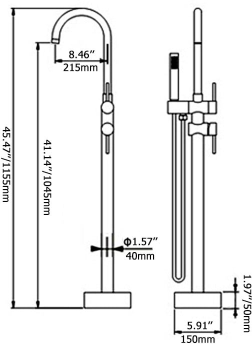 HMR - Brewst Freestanding Faucet with Hand Shower in Brushed Nickel, Brass