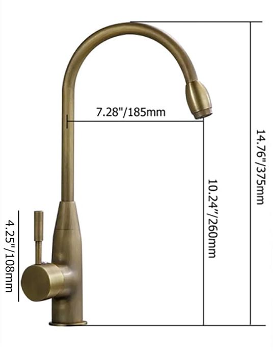 HMR - Stev Classic Goosenecked Single Handle 1-Hole Kitchen Faucet Solid Brass in Antique Brass