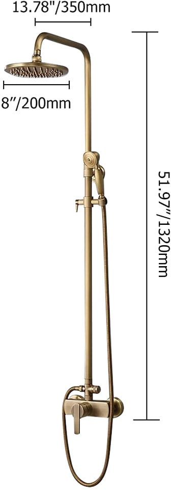 HMR - Antique Brass Exposed Wall Mount Shower System with 8" Rain Shower Head and Hand Shower