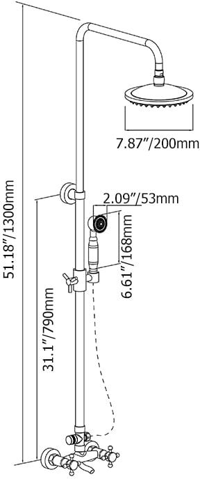 HMR - Rainfall Exposed Shower Fixture with Tub Spout in Antique Brass