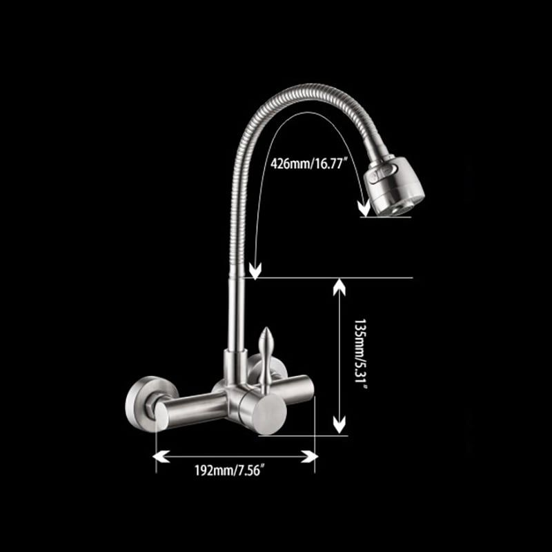 HMR - Brushed Wall-Mounted Stainless Steel Kitchen Faucet with Dual Function Sprayer in Brushed Nickel
