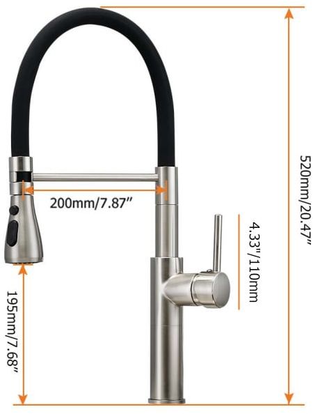 HMR - Contemporary Pull-Out Single Hole 1-Handle Faucet Spout in Brushed Nickel