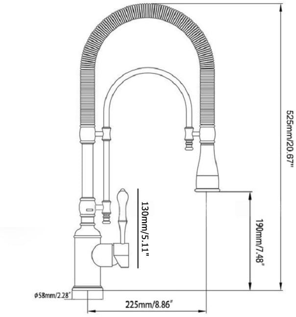 HMR High Arc Dual-Mode Pull-Down Kitchen Faucet Porcelain Handle with Porcelain Handle - Gold/Chrome